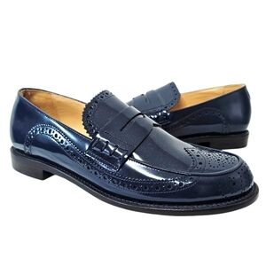 The Office of Angela Scott Miss Charlotte Leather Brogue Loafer in Ocean Blue